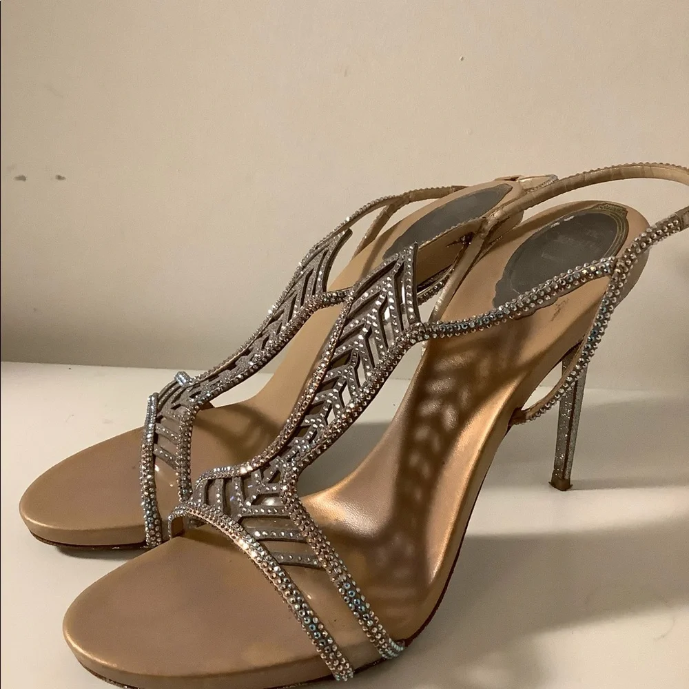 Rene Caovilla Crystal Chevron T Strap Rhinestone Jeweled Slingback Sandals - Picture 5 of 9